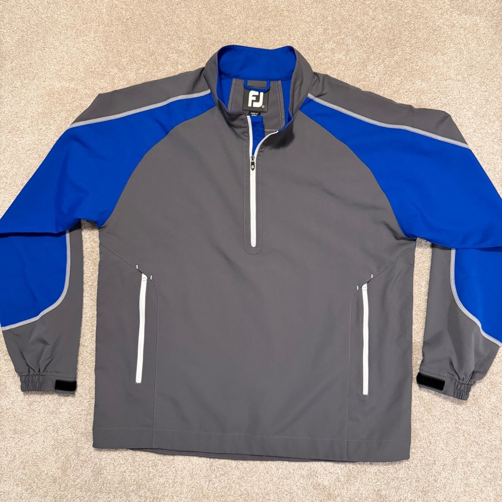 FootJoy FJ Jacket 1/4 Zip Pullover Large Grey Blue Golf Windbreaker Performance